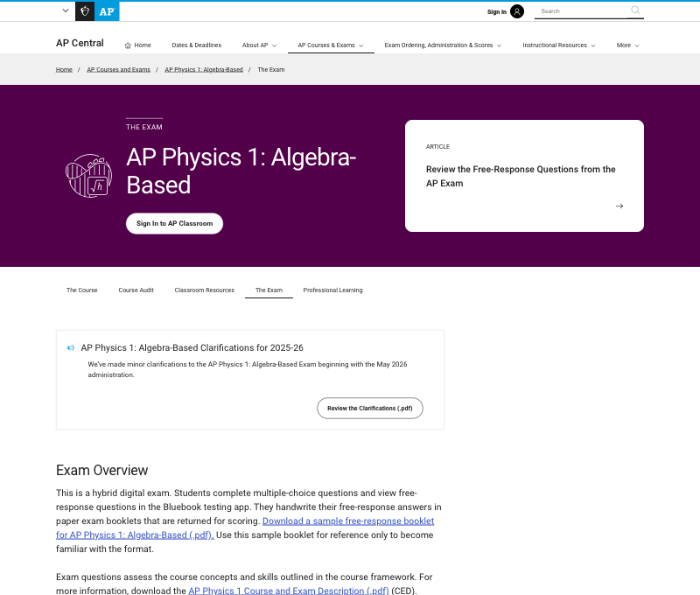 Branded design for course pages, Physics 1 course