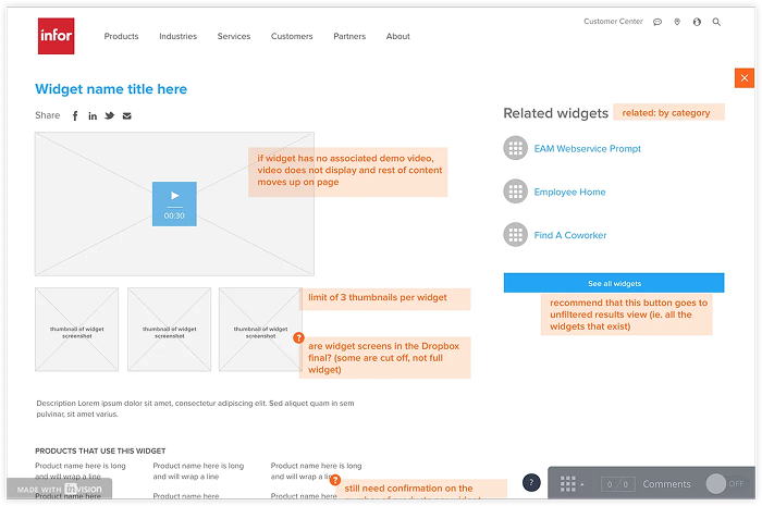 Documentation with interactive notes for an Infor project