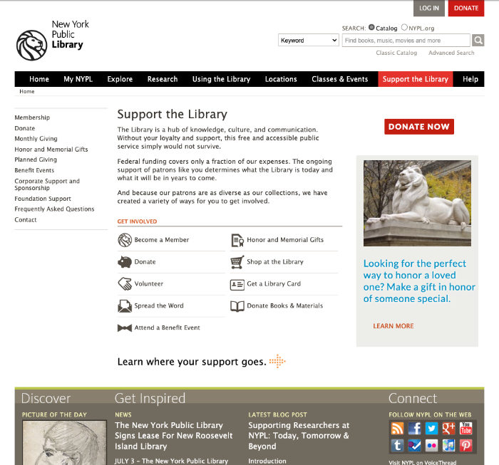 NYPL.org Support section page