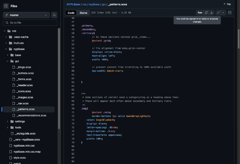 example of code from NYPL.org's design system
